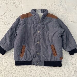 Koala Kids 2T Toddler Boys Fall Jacket Gray Brown Cotton Corduroy Faux Fur Lined